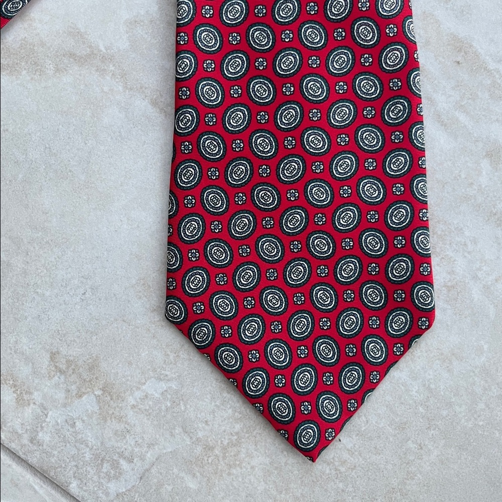 Vintage Henri Christian New York Paris Red Geometric Patterned Silk Tie England